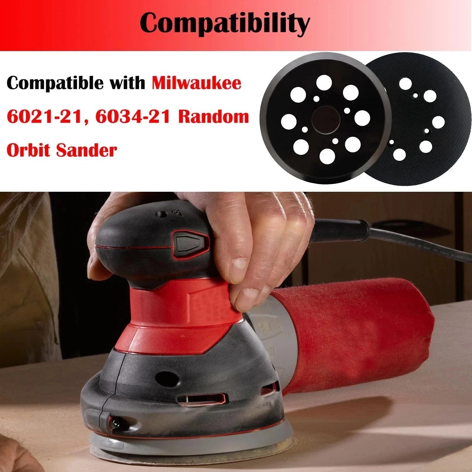 2 Pack 5 Inch 8 Hole Hook and Loop Sander Pad for Milwaukee 6021-21 6034-21