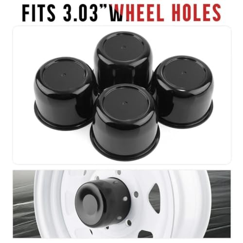4 Pack 3 inch Wheel Center Caps Plastic Push Through 3.03″ Hub 2.36″ H Black