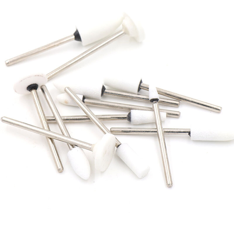 2.35mm Shank White Corundum Flint Grinding Heads Polishing Wheel Burr Drill Bits
