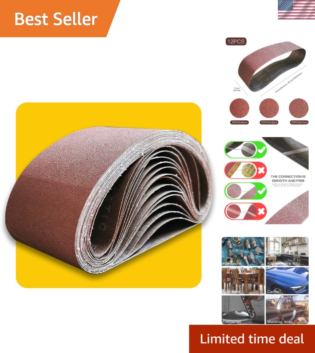 Versatile 12-Piece Sanding Belt Pack – 4×36 inch, Antistatic & Washable