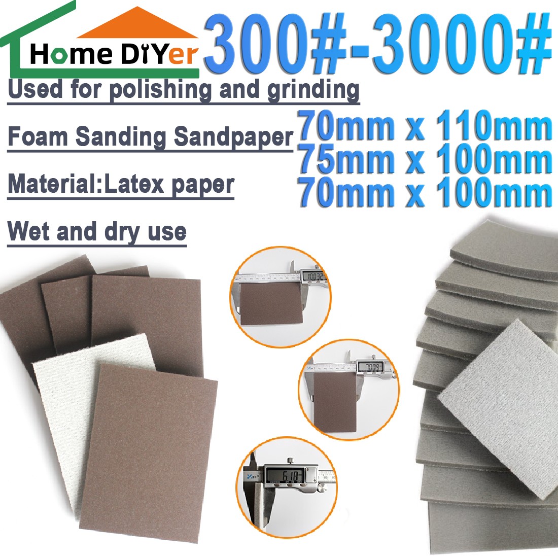 Dry & Wet Sandpaper Foam Sanding Sheets Red & Green Poli Flocking 300~3000 Grit