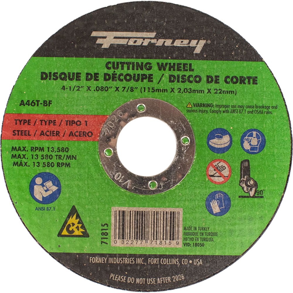 Cut-Off Wheel,Metal,Type 1,4-1/2″x .080 “x 7/8” – 29 Each FOR-71815