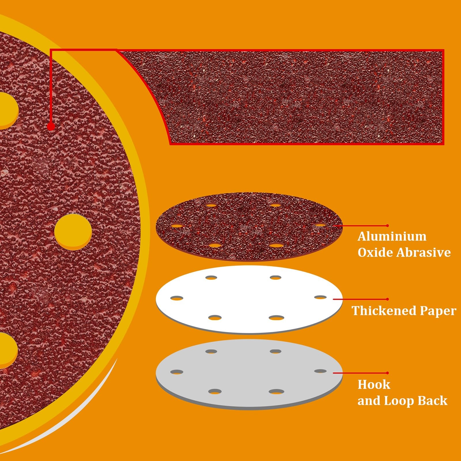 12 Pcs 9 Inch 6 Hole Sanding Discs Hook and Loop Aluminum Oxide Sandpaper