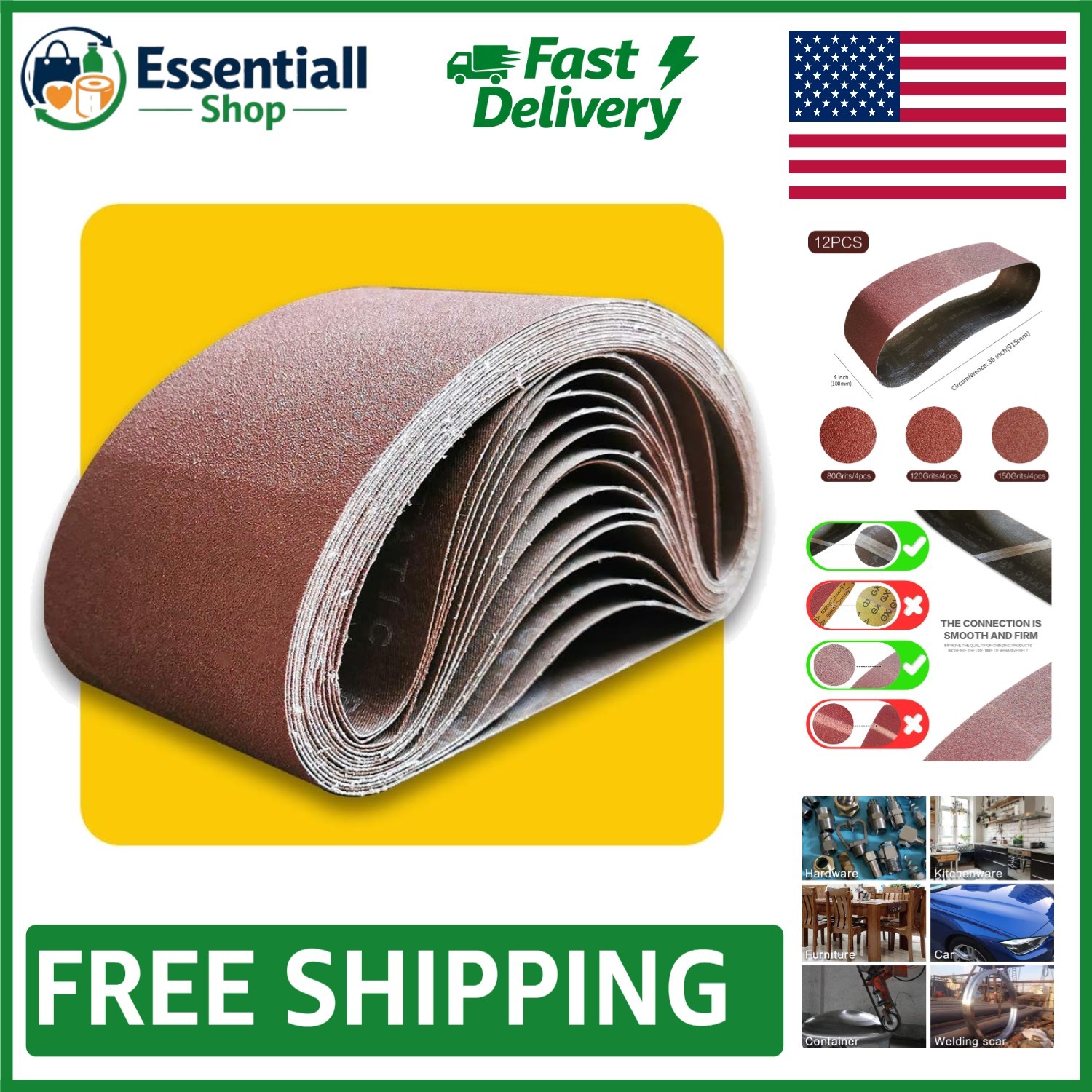 4×36 Sanding Belt Pack – 12 Aluminum Oxide Belts in 80/120/150 Grit