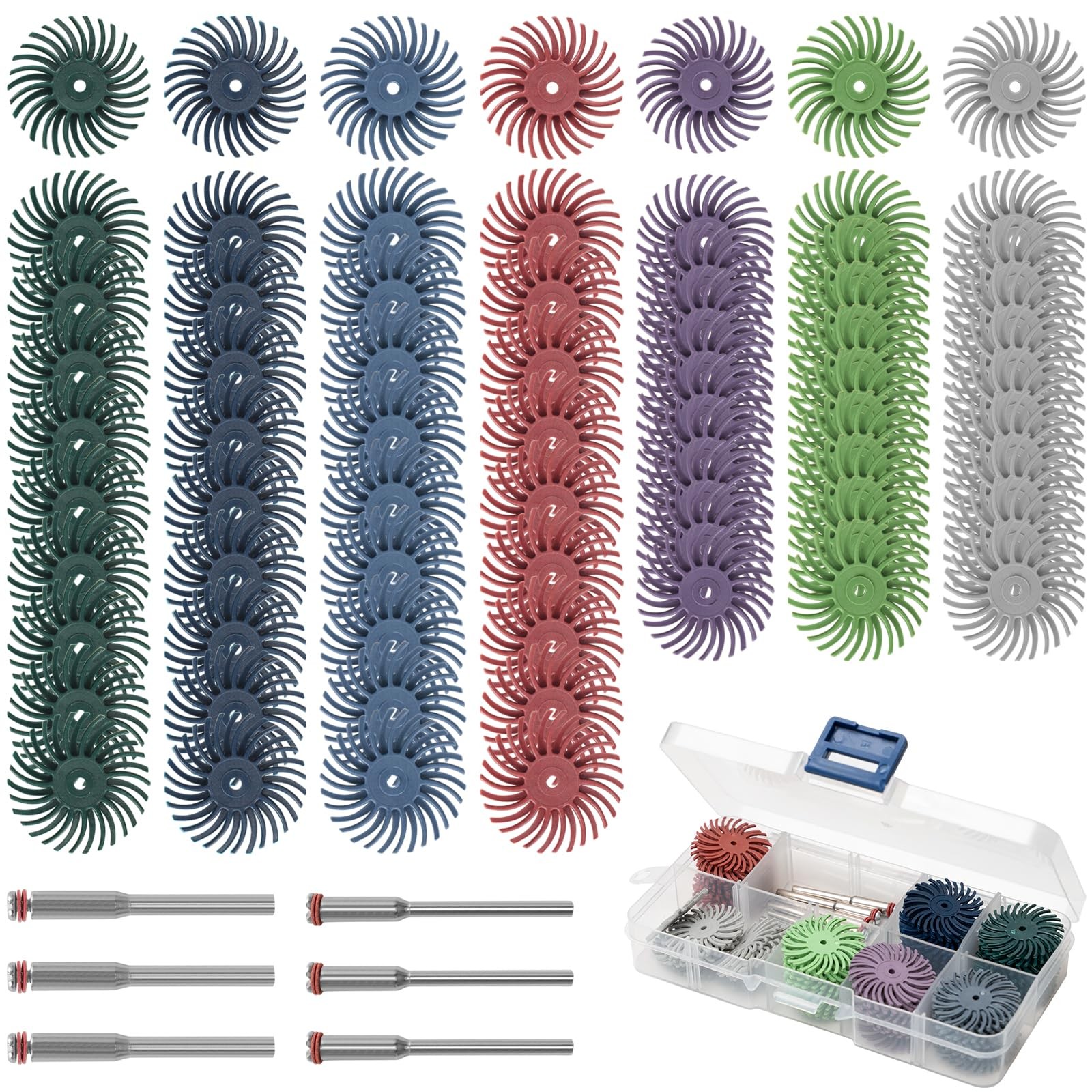 76 Pcs 1 Inch Radial Bristle Discs Kit with 3mm Shank, 80 to 2500 Grit