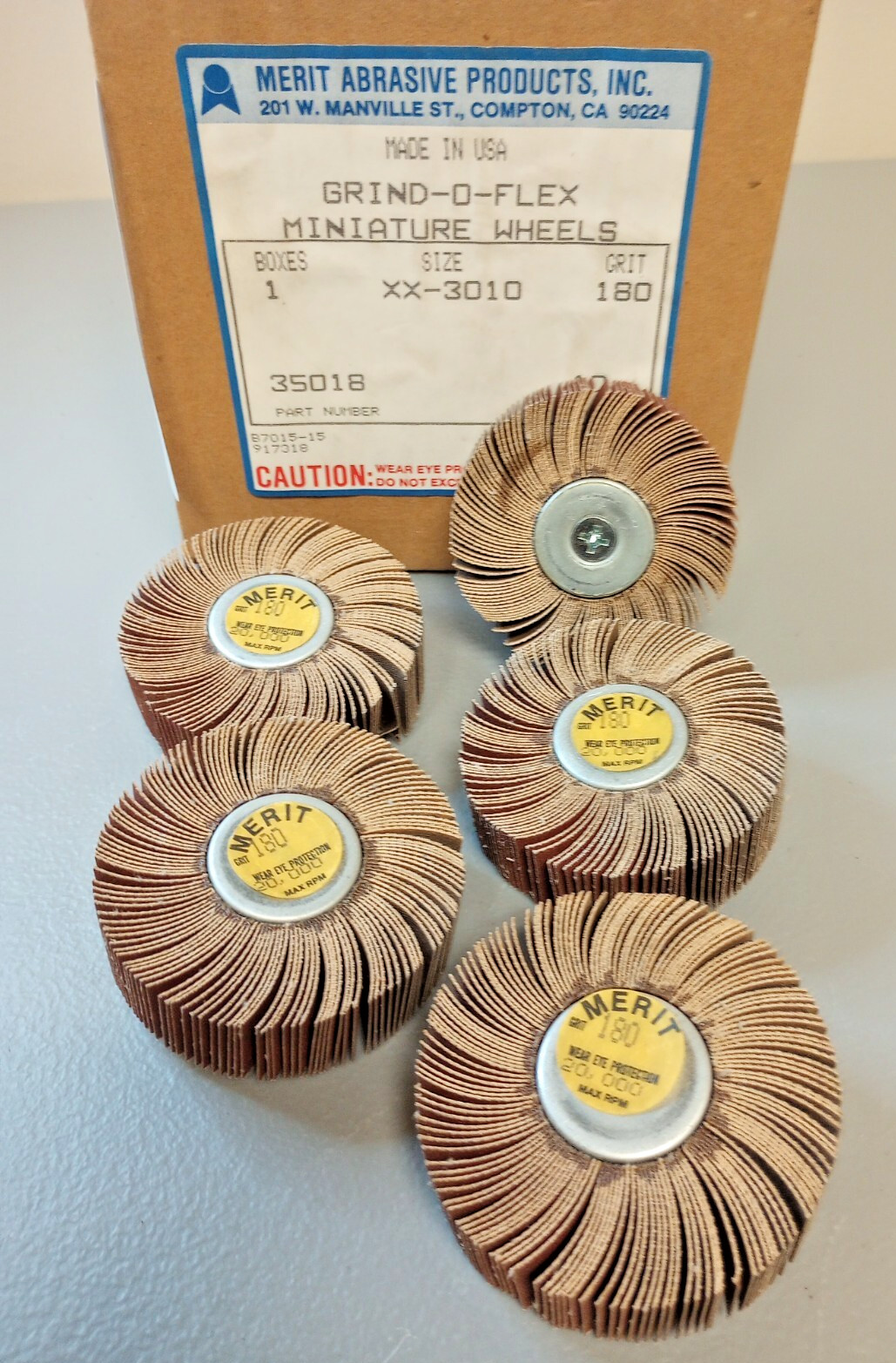 (5 Pack) MERIT Miniature Flap Grinding Wheel 180 GRIT GRIND-O-FLEX THREAD 35018