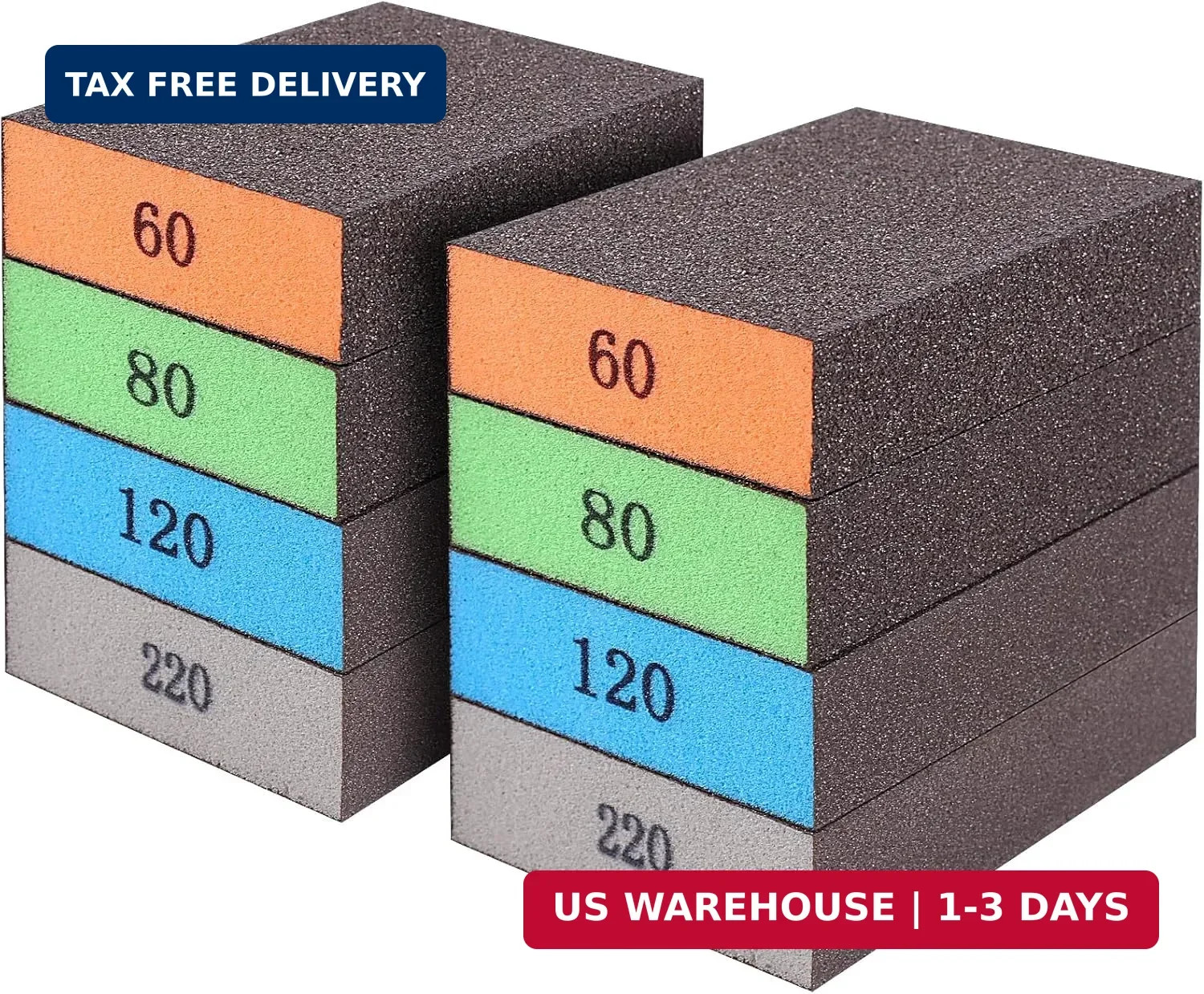 Romeda 8-Pack Sanding Sponge, Four Grits Per Pack 60/80/120/220, Washable and Re