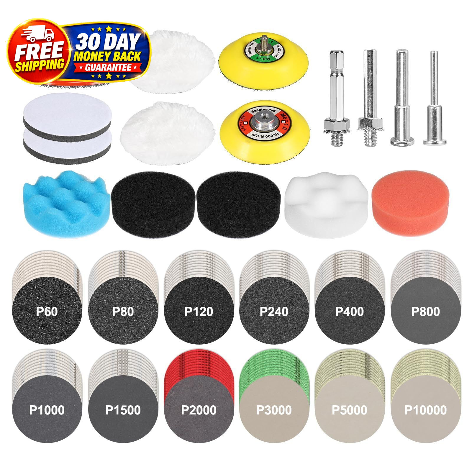 136Pcs Sanding Disc Drill Polishing Kit,3 Inch Sandpaper Wet Dry 3 inches