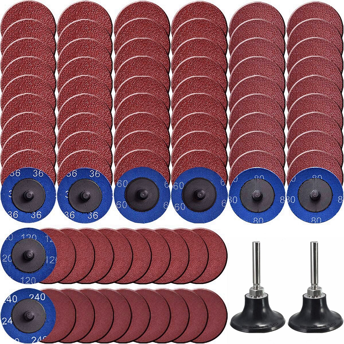 2 inch Roll Lock Quick Change Sanding Grinding Discs w/ Holder 36 80 120 Grit
