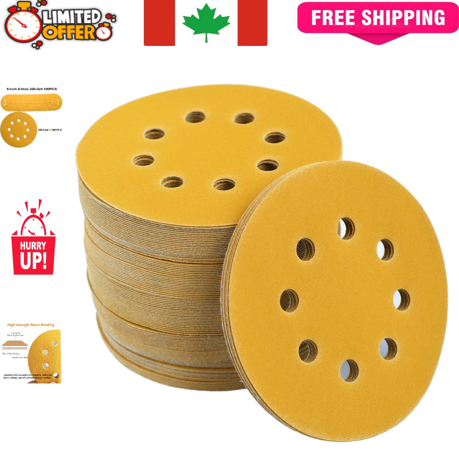 5-Inch Hook and Loop Sandpaper 320 Grit Discs – 100 Count for Effective Sanding