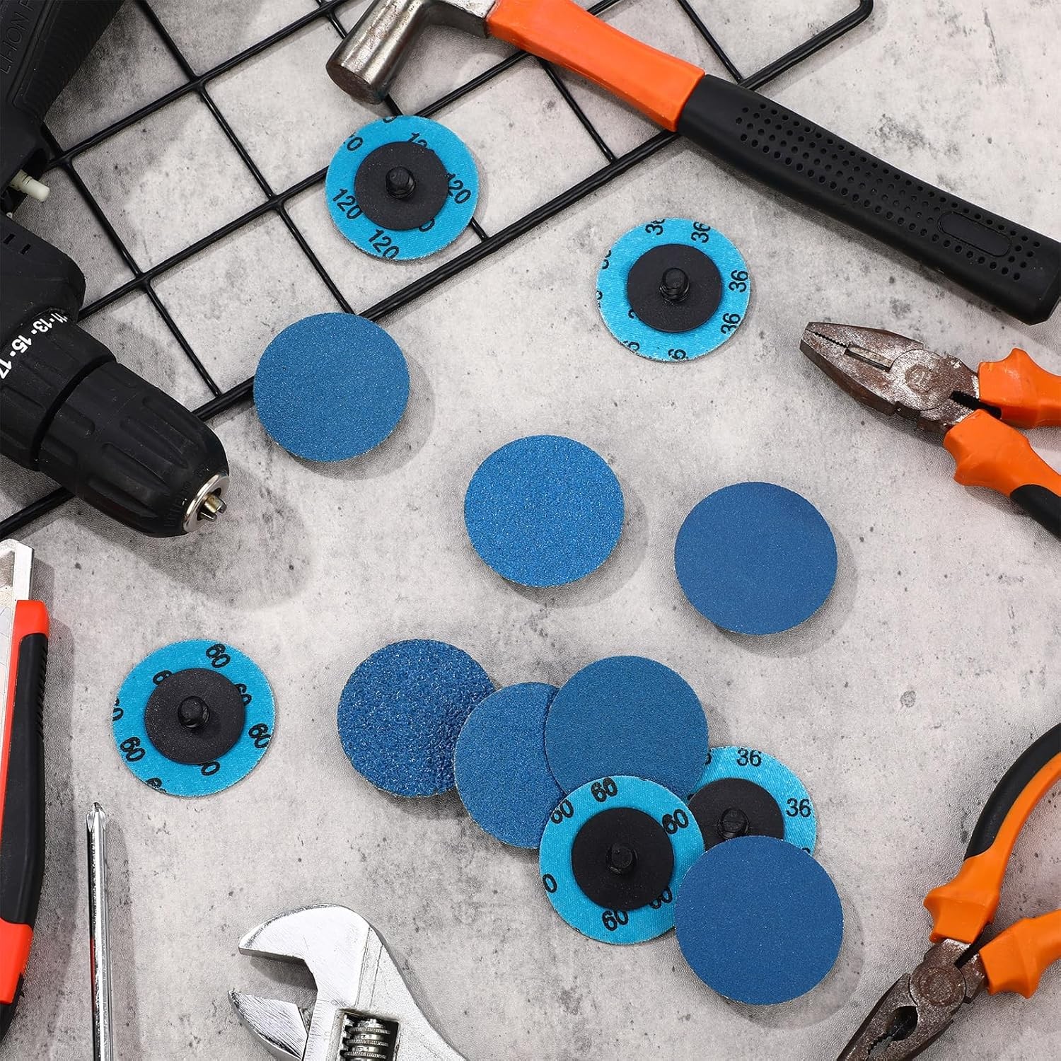 250 Pcs Mix Roll Lock Discs Set 36 60 80 120 240 Grit 2 Inch Blue