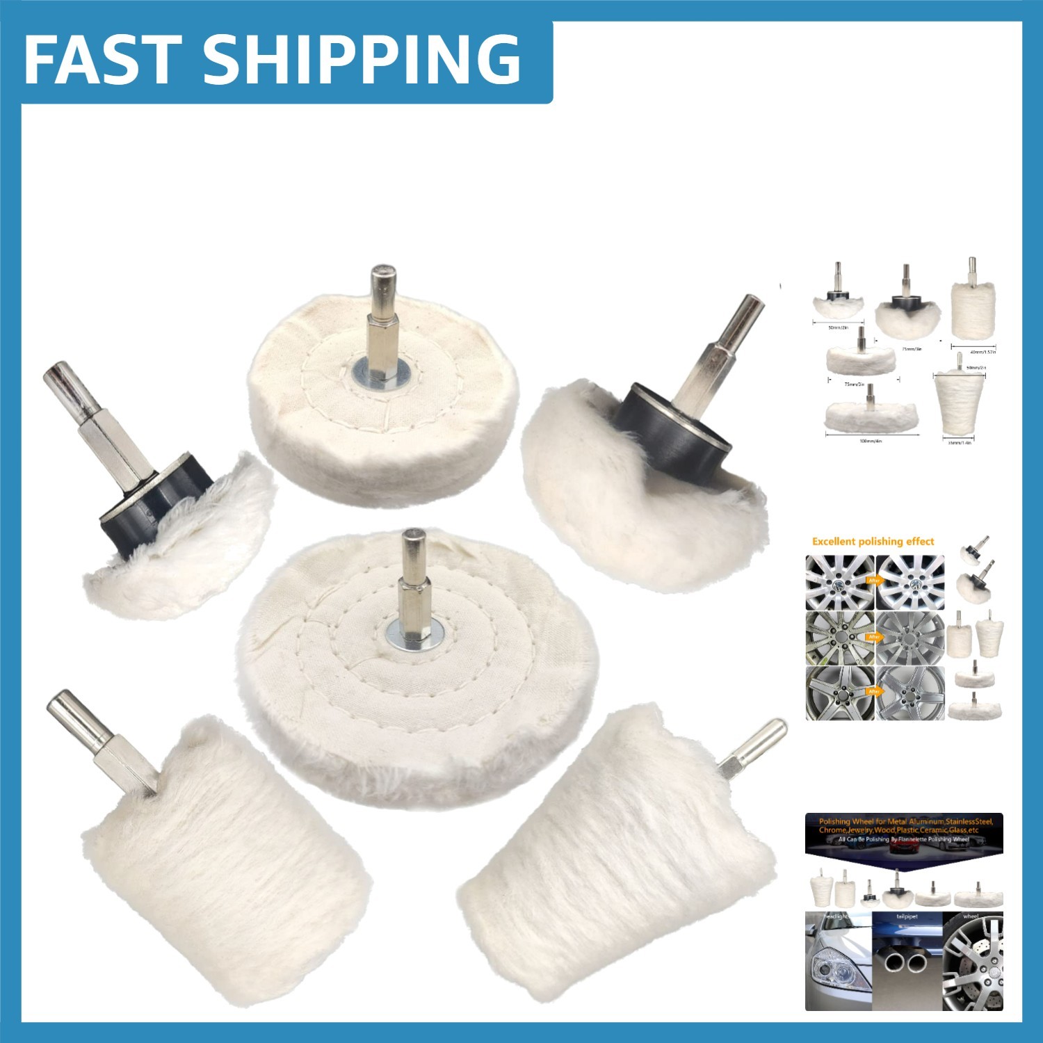 Versatile 6 PC Polishing Wheel Set for Electric Drill – Ideal for Metal & Wood
