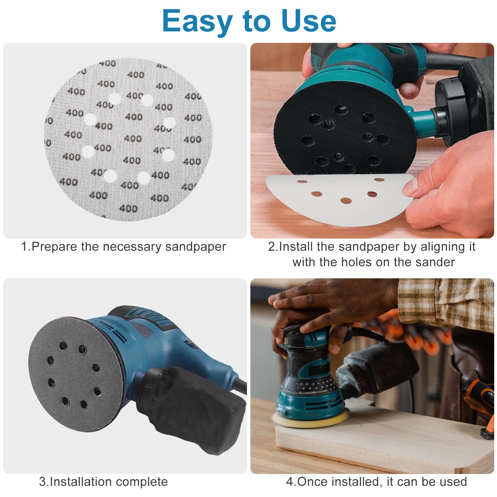 100PCS 5 Inch 8 Hole Sanding Disc Set 180-3000 Grit Hook Loop Wet Dry Sandpaper