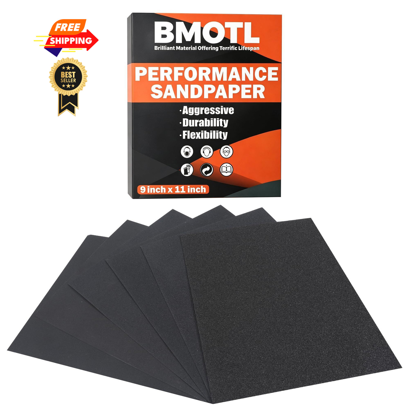 BMOTL Sandpaper Sheets 9×11 Assortment：12Pcs Wet Dry Silicon 9*11”, Grey