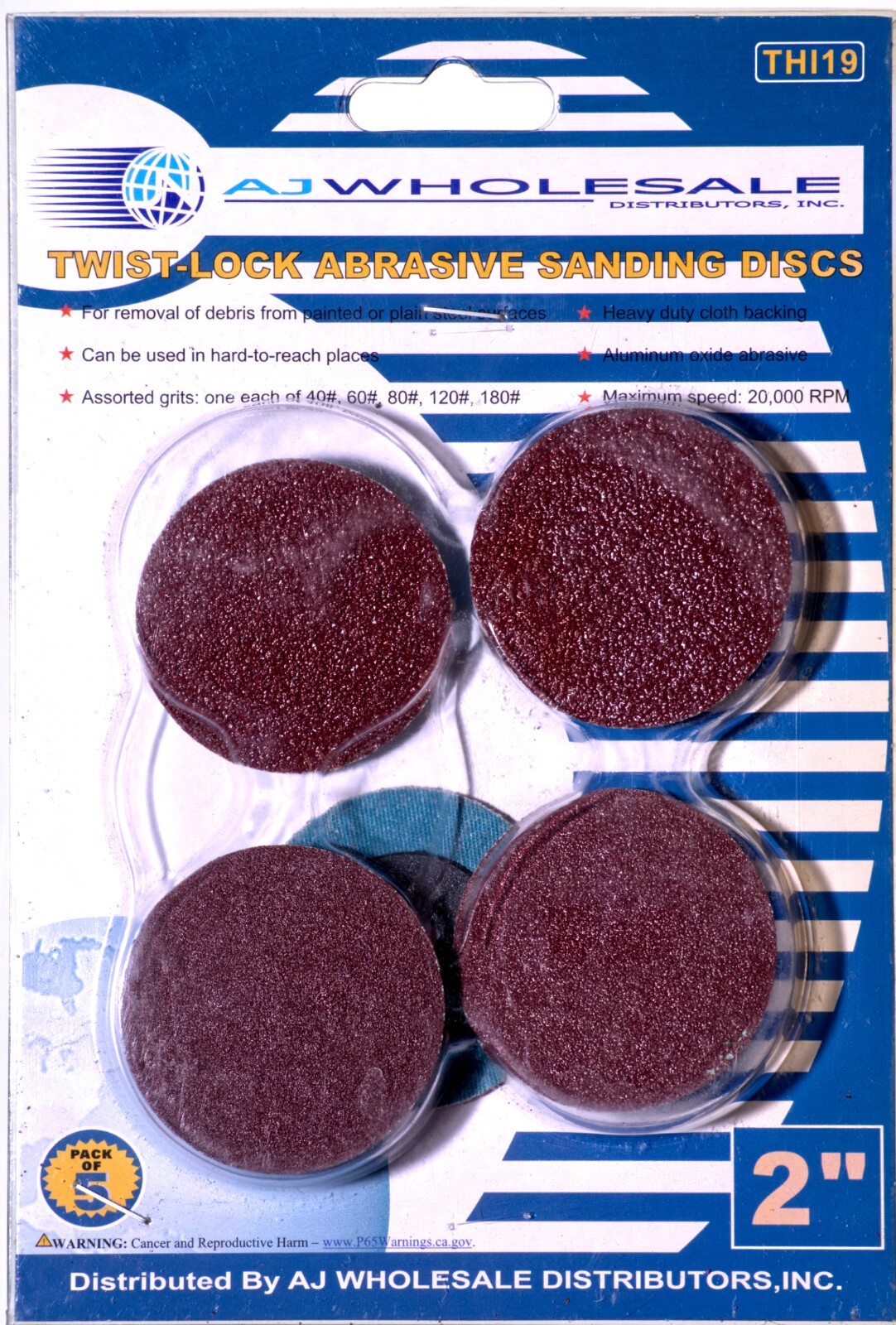 5 Pack Variety 2-in Abrasive Sanding Discs, Twist-Lock, Coarse, Med. & Fine Grit