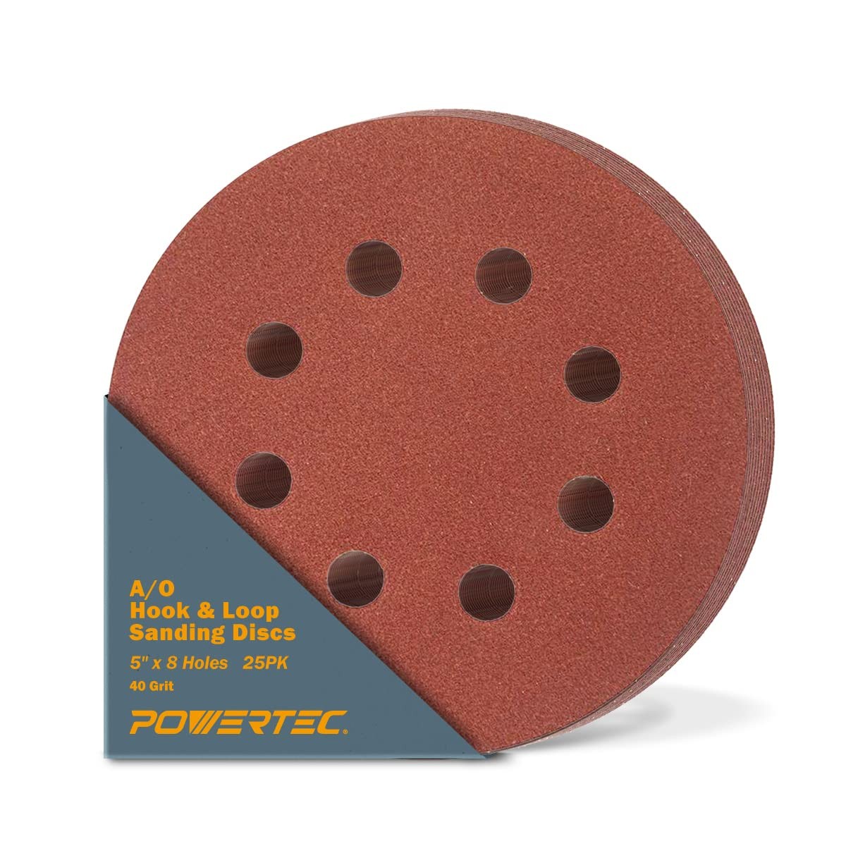 POWERTEC 25PK 40 Grits Sanding Discs 5 Inch – Hook and Loop 5 Inch 8 Hole Alu…
