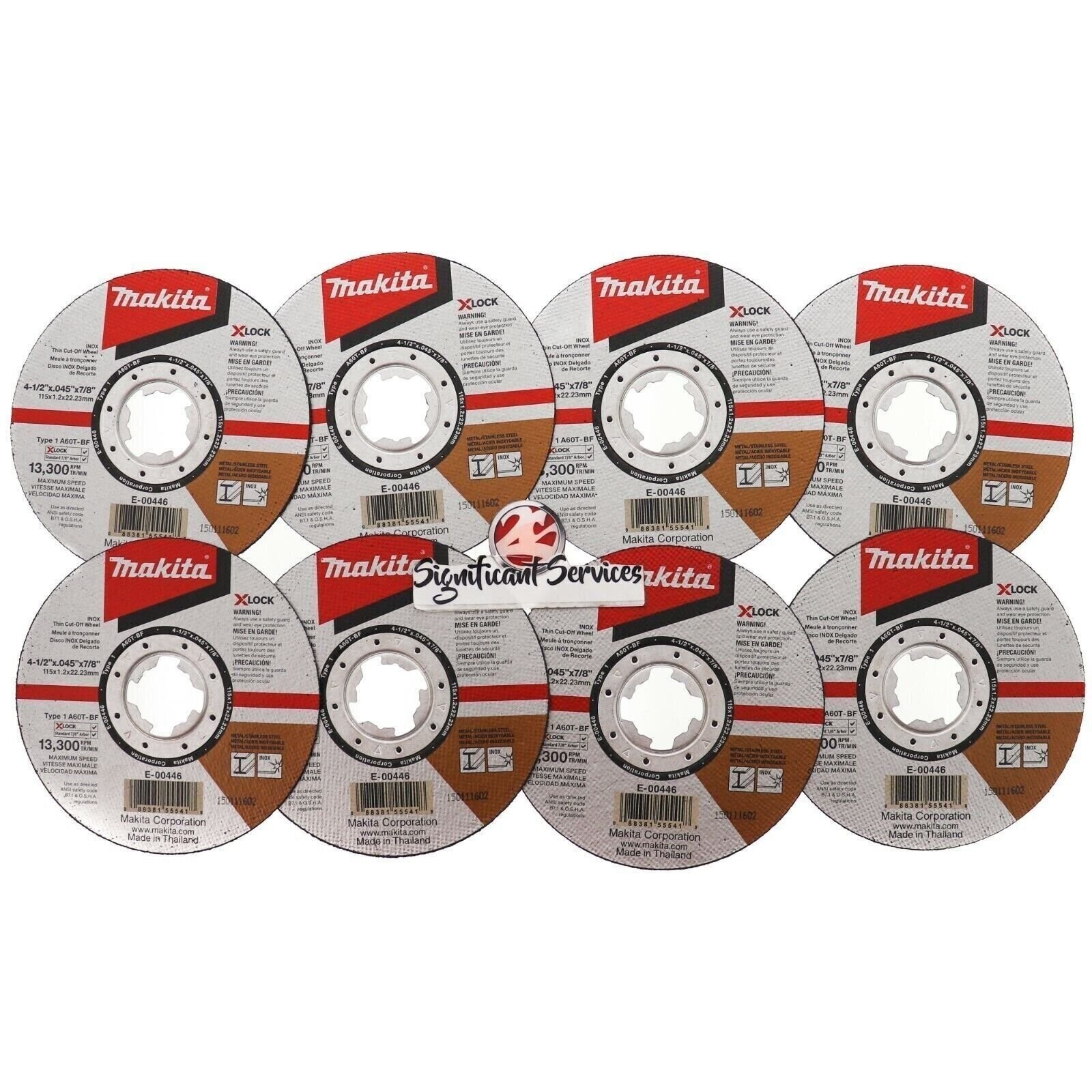 New Makita E-00446 X-LOCK 4-1/2″x.045 Type 1 60G Stainless Cut-Off Wheel 8x Pack