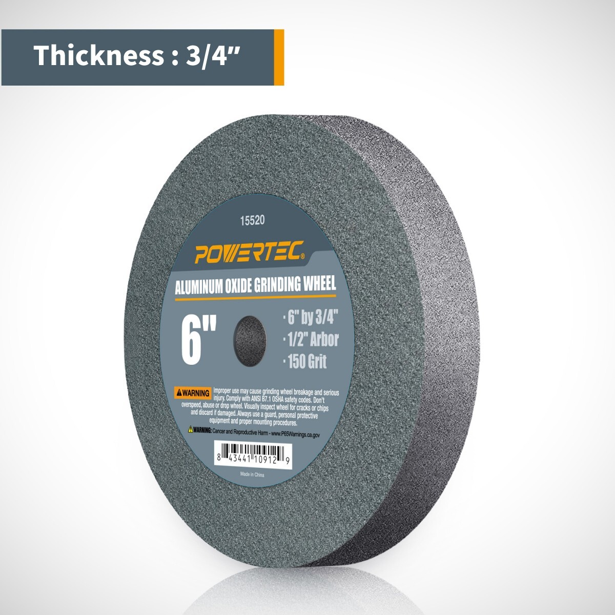 POWERTEC 15520 Aluminum Oxide Grinding Wheel 150 Grit, 6 x 3/4 with 1/2 Arbor