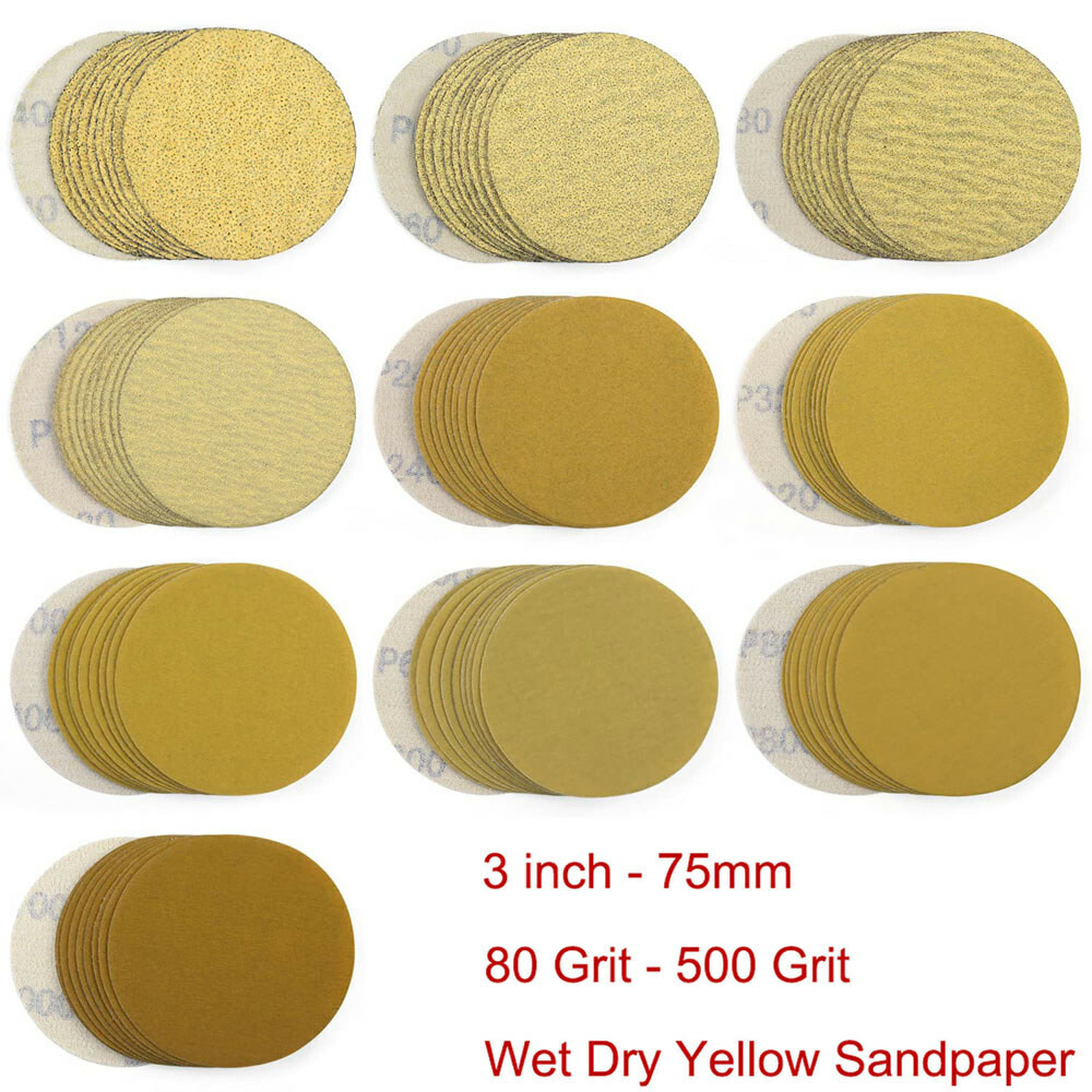 Hook and Loop Sanding Disc 80-500 Grit 3 inch Orbital Yellow Sandpaper Pads 75mm