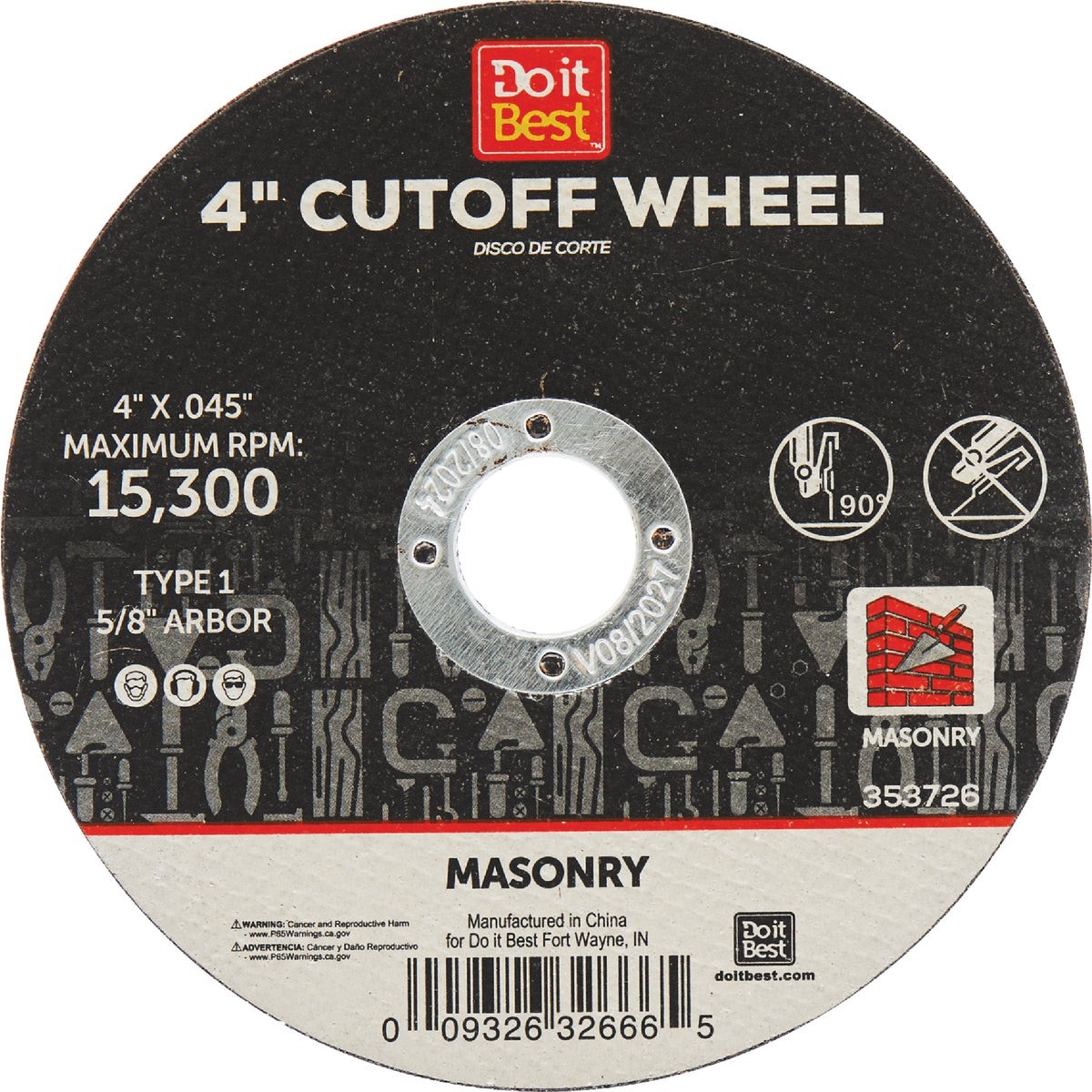 Do it Best Type 1 4 In. x 1/16 In. x 5/8 In. Masonry Cut-Off Wheel TK-CW-002 SIM