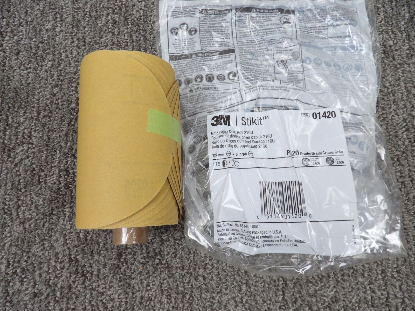 3M Stikit Gold Paper Disc Roll 216U P320 Grit 5 Inch 175 Discs Per Roll