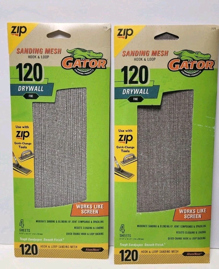 2 Packs Zip Gator Hook Loop Sanding Mesh 120 Drywall Fine 4.5”x10.5” 7176 4shee