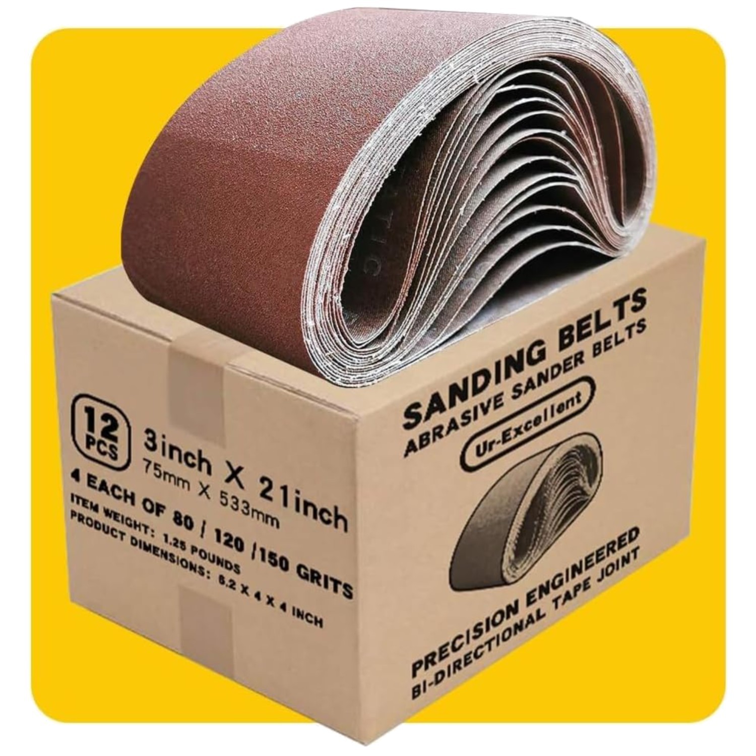 12-Piece Sanding Belt Assortment – 80 120 150 Grits