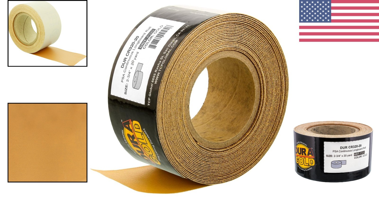 320 Grit Gold Sandpaper Roll 20 Yards PSA Stickyback for Auto & Woodworking