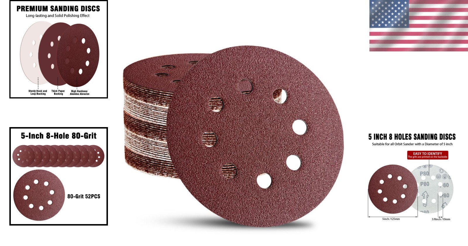 Professional 52 Pack of 5 Inch 80 Grit Sandpaper Discs for Optimal Polishing