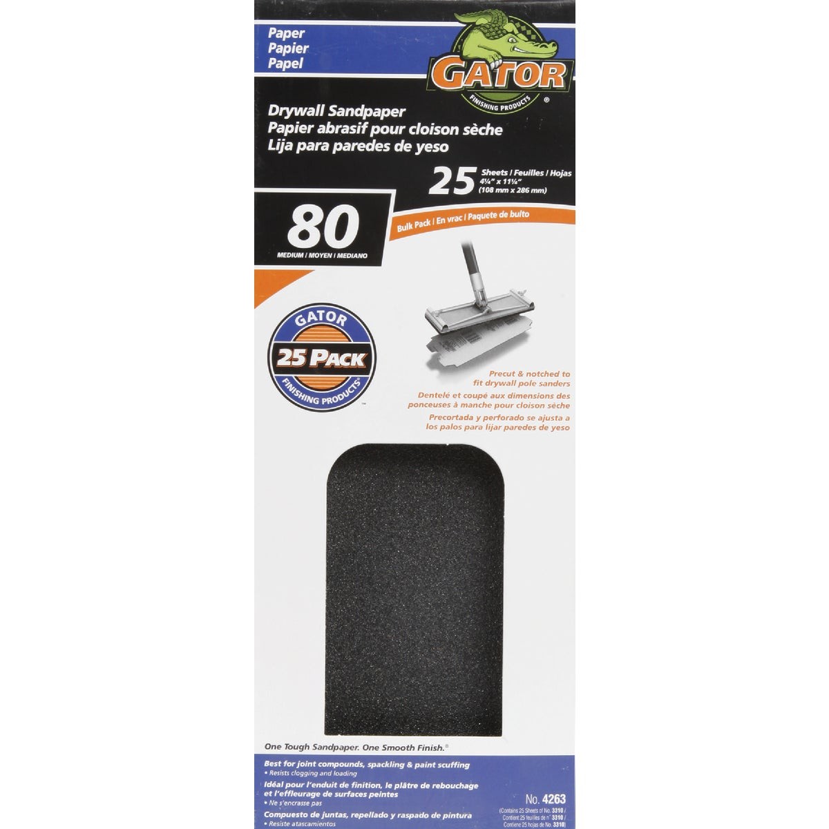 Gator Blade 80 Grit 4-1/4 In. x 11-1/4 In. Drywall Sandpaper (25-Pack) 4263