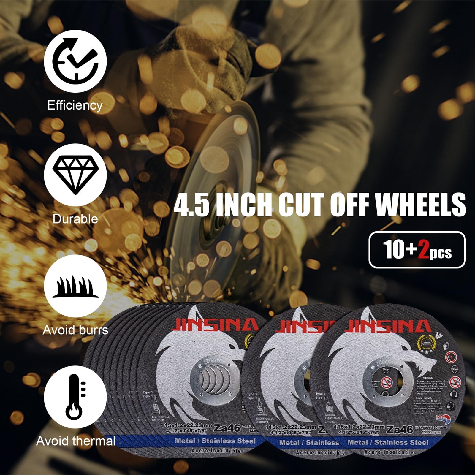 Cut Off Wheels 12 PCS, 4 1/2 Inch Metal and Stainless Steel Cutting Wheel, Fast