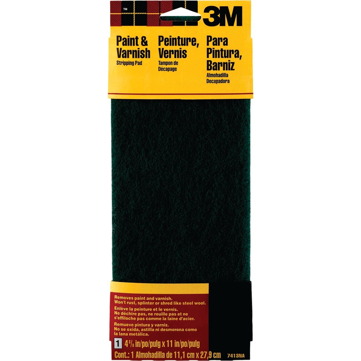 3M Hand Sanding Stripping Pad, 4.375 In. x 11 In., Green, Coarse Grit 7413NA 3M