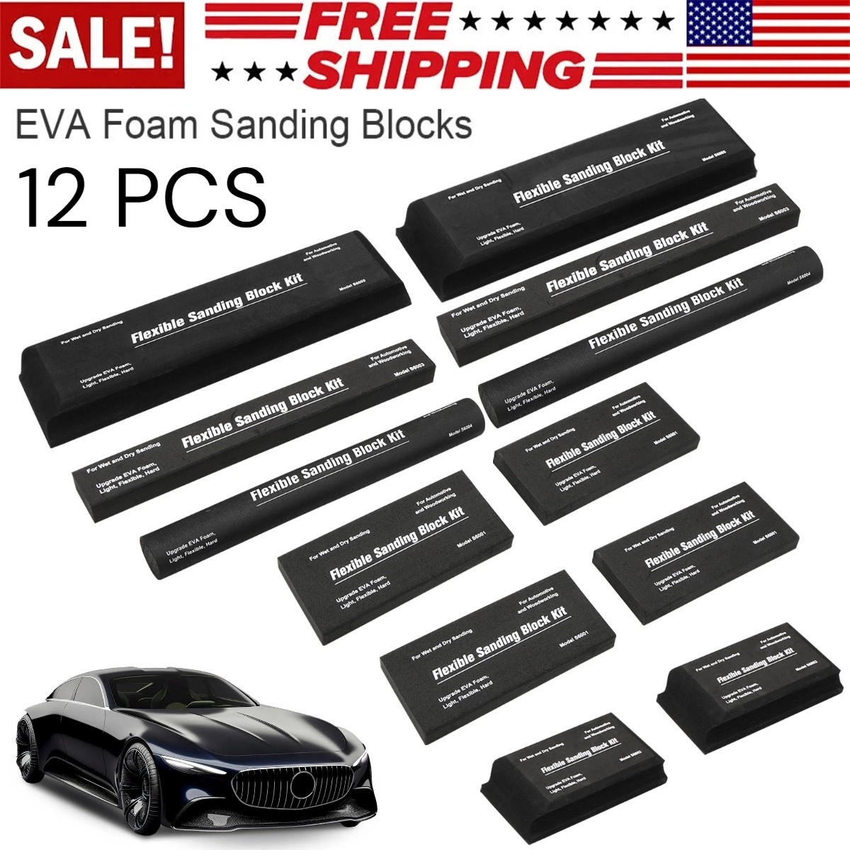 12x Sanding Block Kit Flexible EVA Wet Dry Sanding Blocks for Auto Body Woodwork