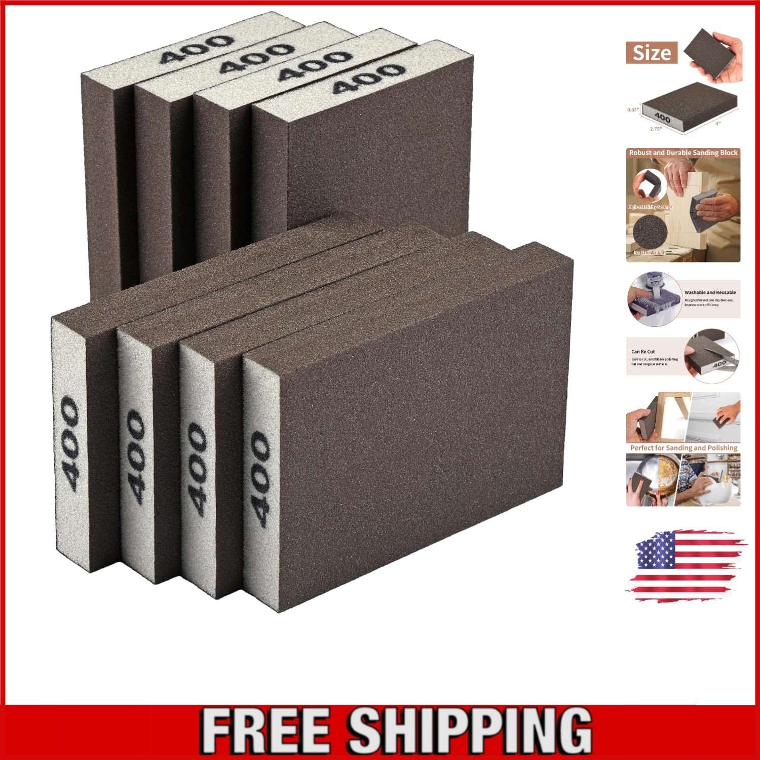 Versatile 400 Grit Sanding Blocks – 8 Pack for Wood, Metal, and Glass Finishing