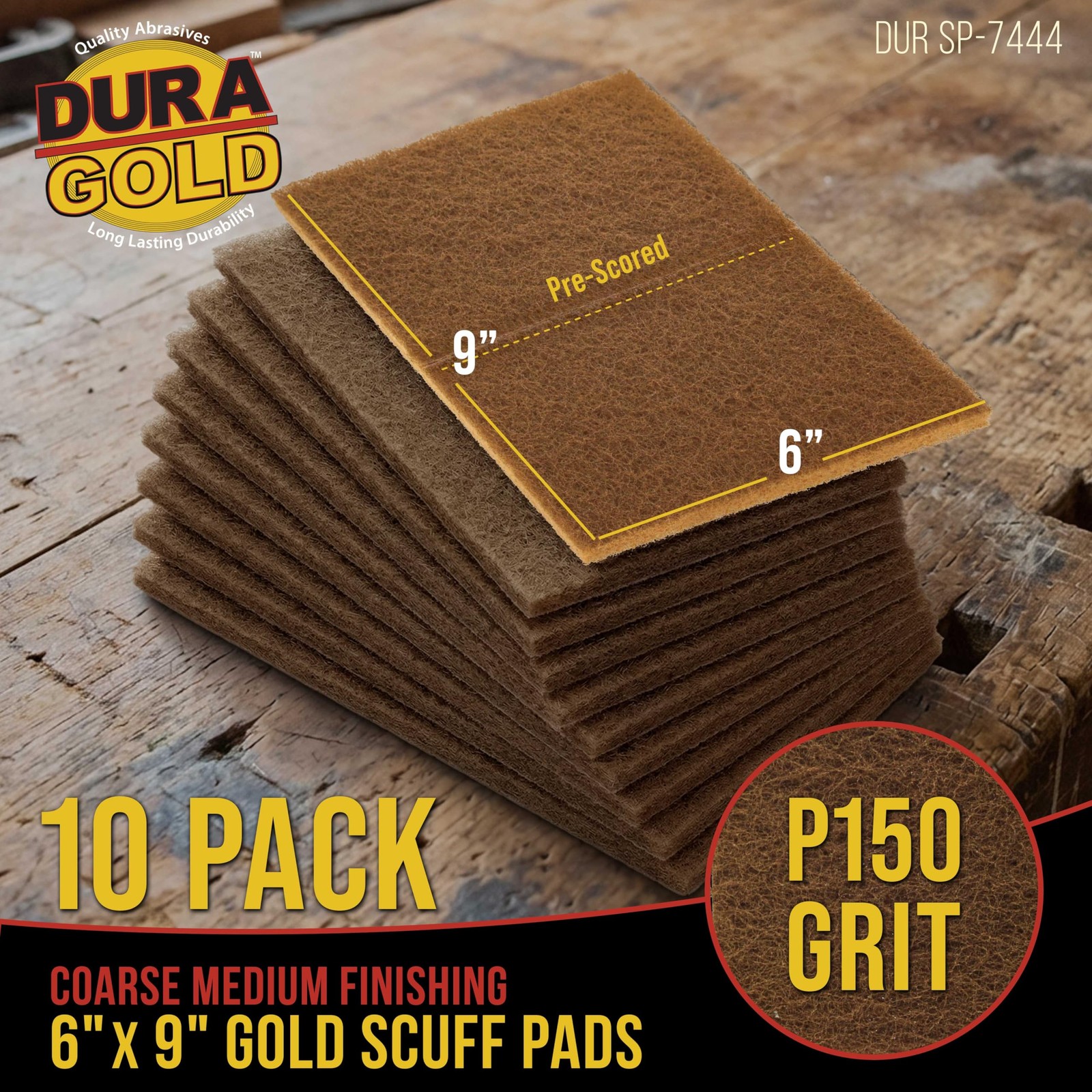 Dura-Gold Premium 6″ x 9″ Gold Coarse Scuff Pads, Box of 10 – Scuffing, Scour…
