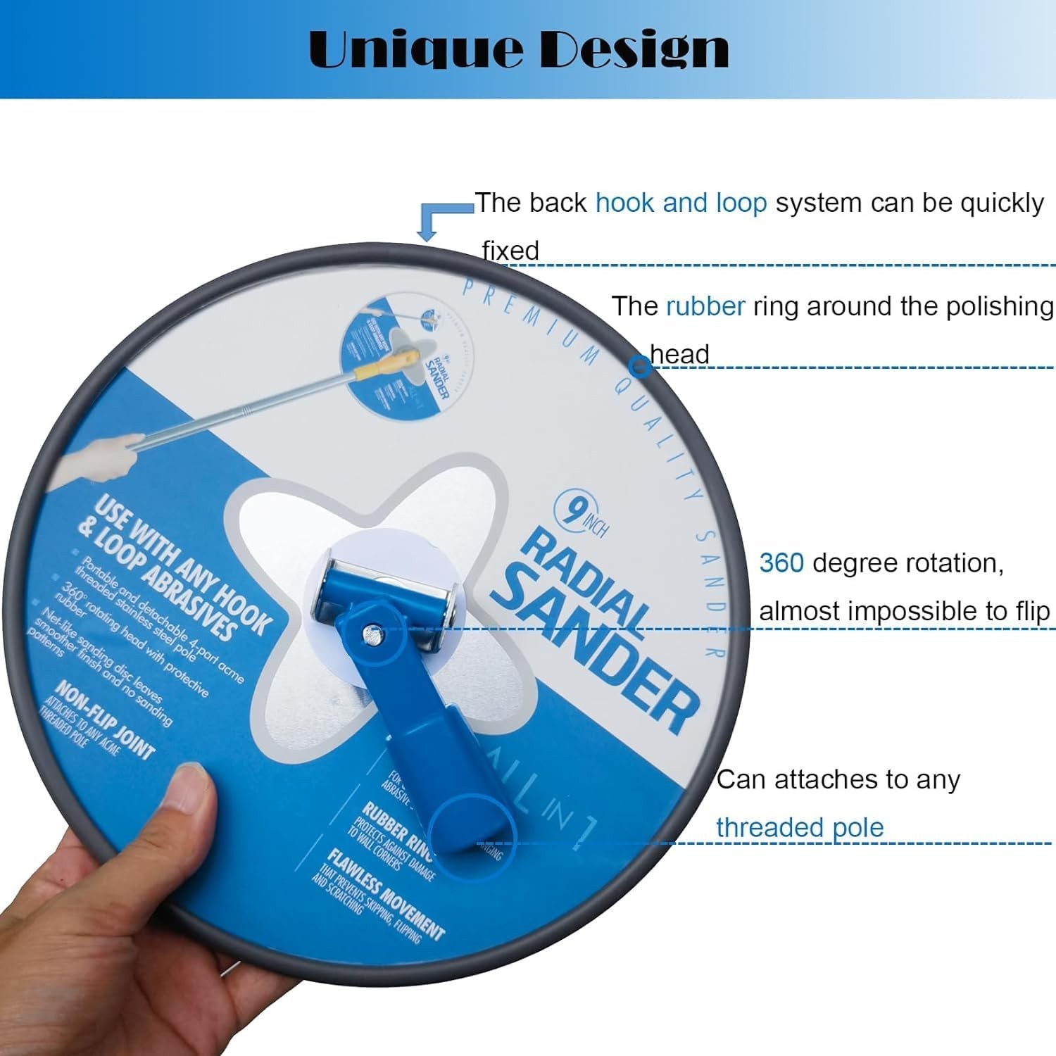 9″ Radial Hand Sander Hook Loop Drywall Sanding Tool for Wall
