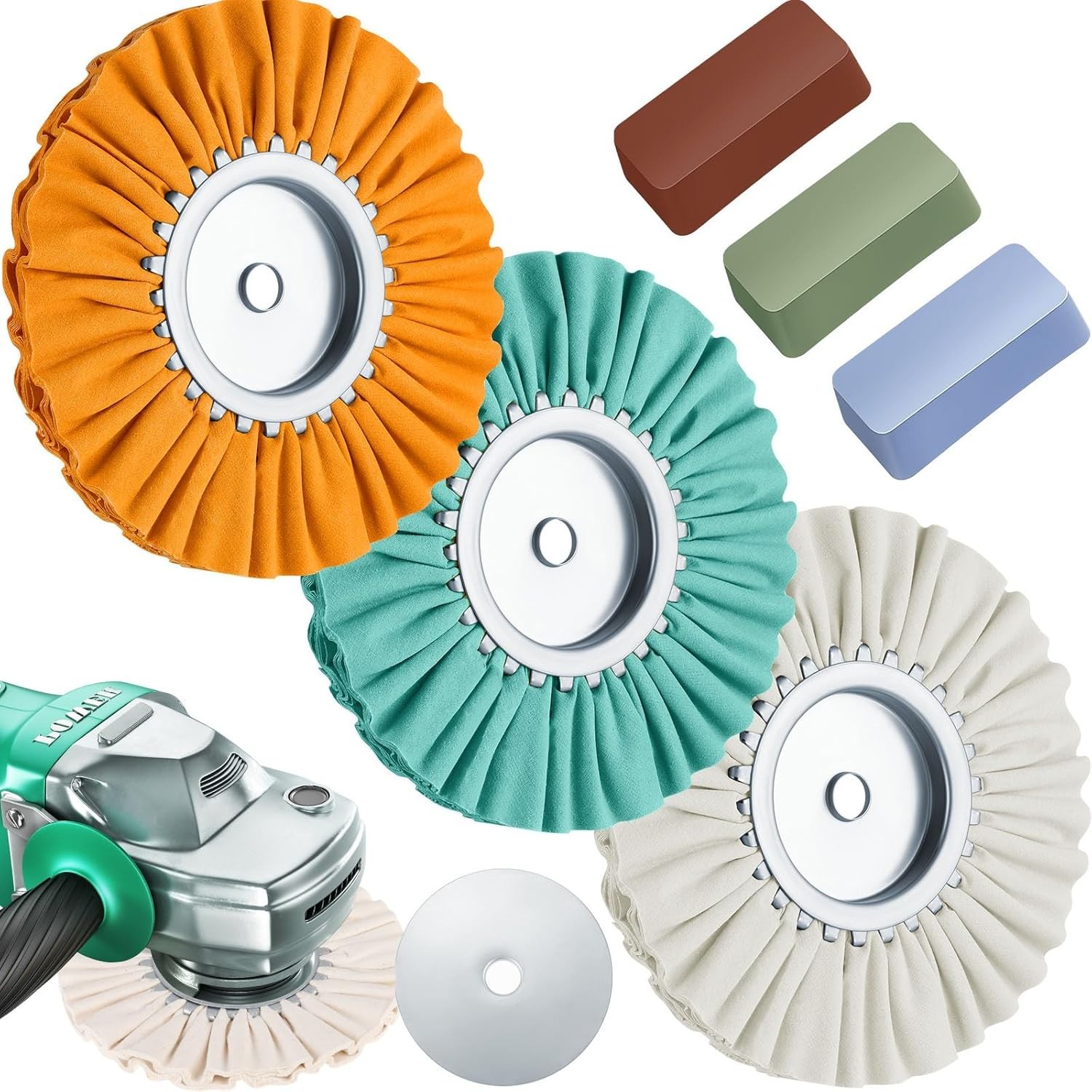 8 Inch Buffing Wheels Polishing Kit for Angle Grinder with Aluminum Compound