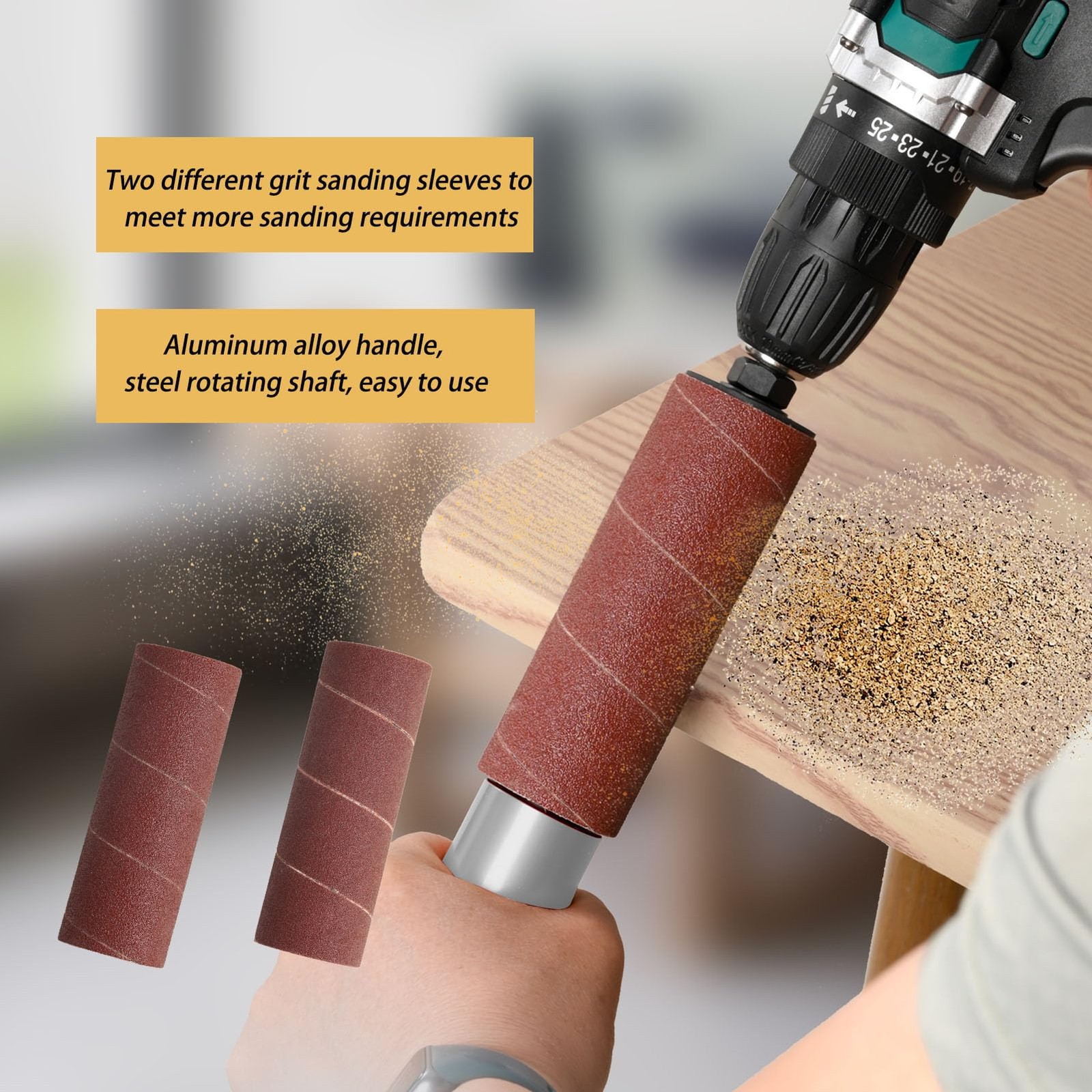 HandHeld Rubber Drum Spindle Sander Woodworking Drill Silvery Silver