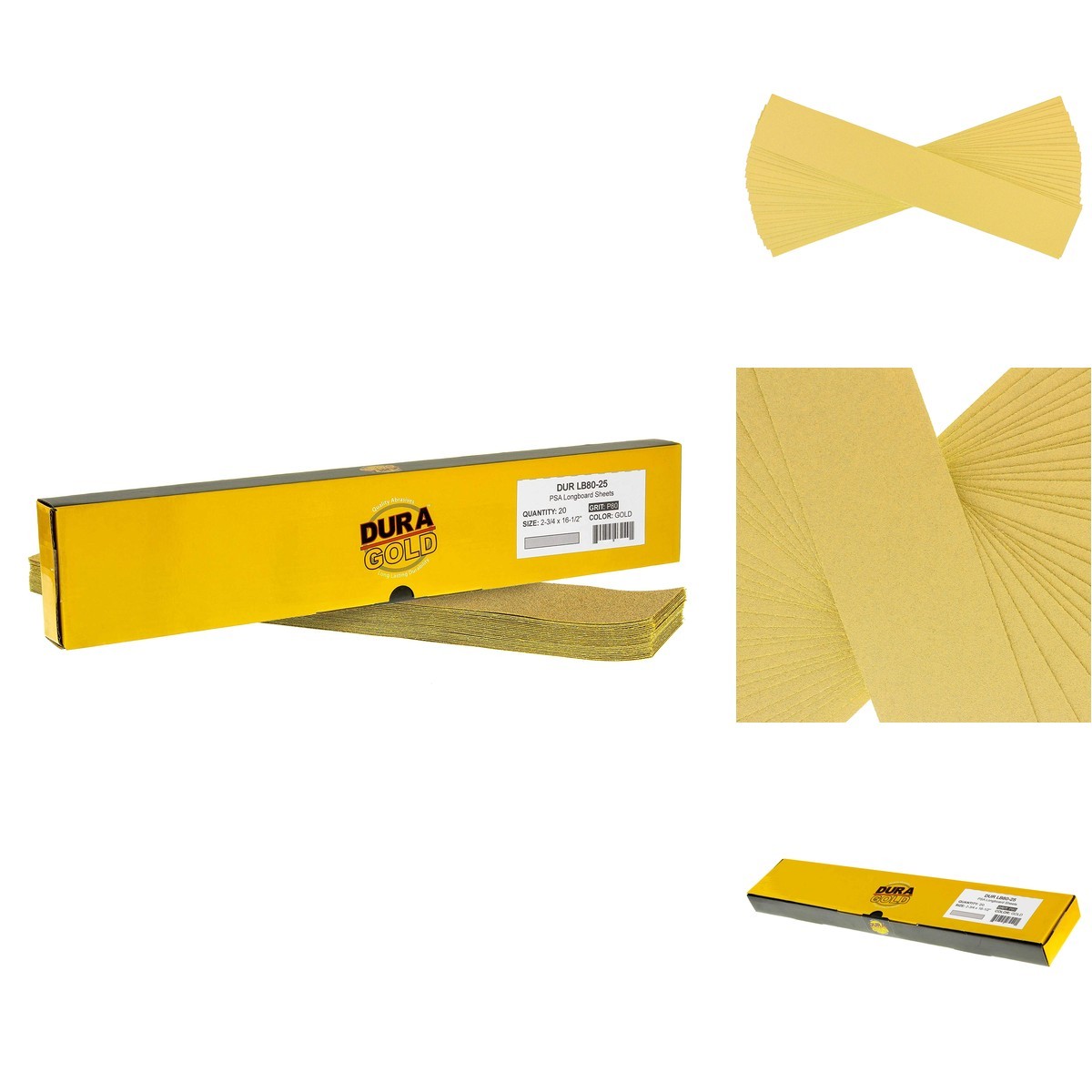Dura-Gold DUR LB80-25 80 Grit Pre-Cut PSA Longboard Sandpaper Sheets Box of 20