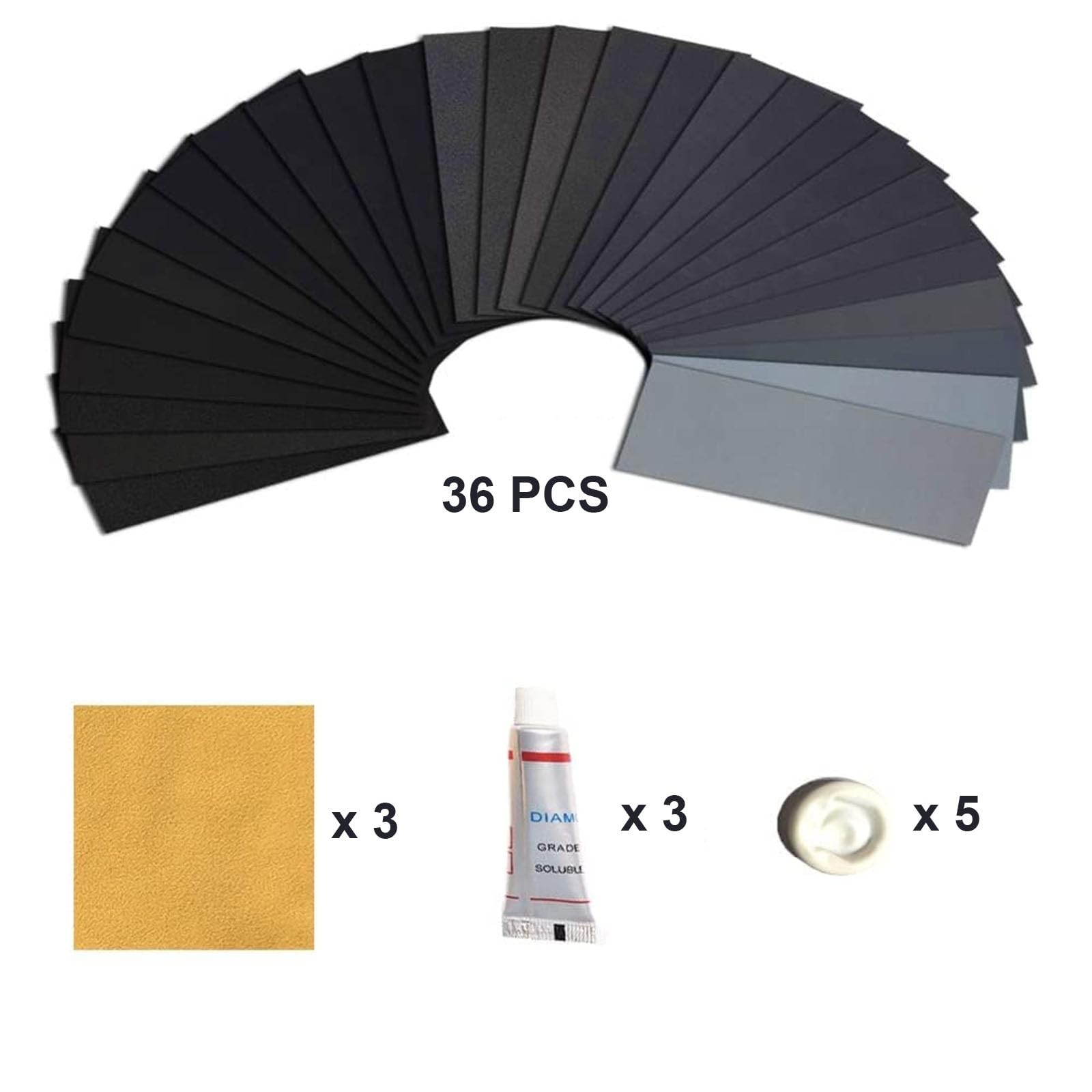Extra Fine Sand Paper 120 to 20000 Grit, 36 PCS Sandpaper Sheets with 3 Finge…