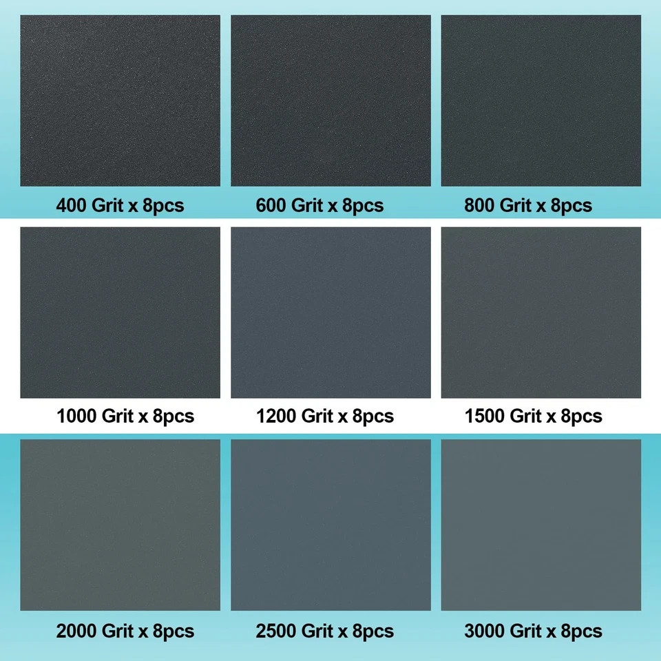 72PCS Wet Dry Sandpaper Assortment, 400-3000 Grit, 9 X 3.6 Inch