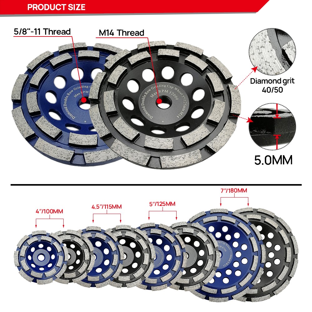 4″ – 7″ Double Row Diamond Cup Wheel Grinding Sanding Discs for Brick Stone