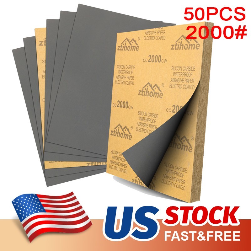 50Pcs 9×11″ Wet Dry Sandpaper Sheet Silicon Carbide #2000 Waterproof Automotive