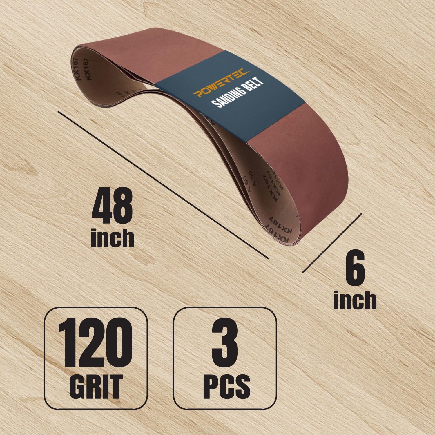 120 Grit Sanding Belts 6 x 48 Inch for Wood Metal – 3 Count Pack