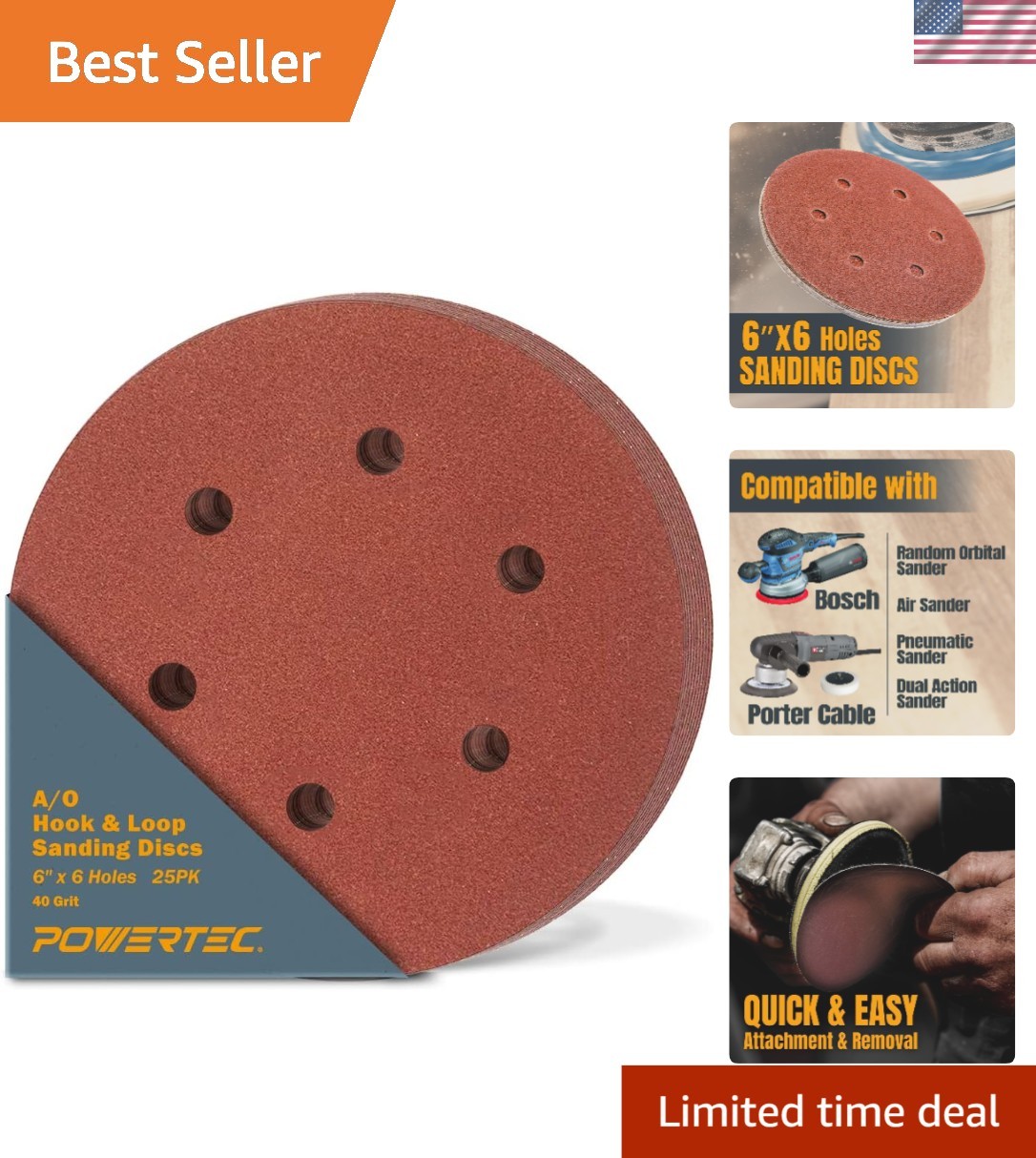 40 Grit Hook and Loop 6-Inch Sanding Discs – 25 Pack for Woodworking
