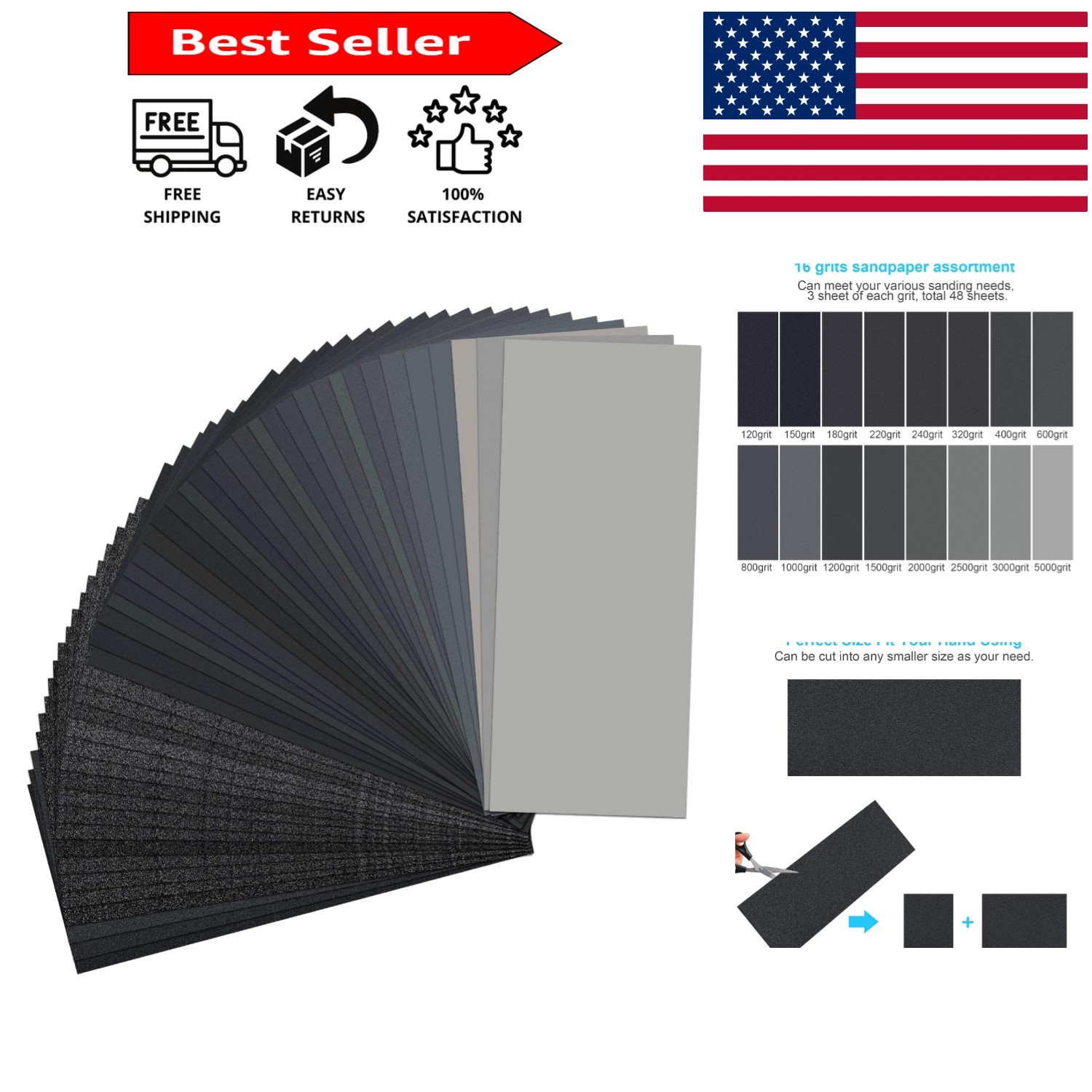 Durable Wet and Dry Sandpaper Assortment, Ideal for Buffing and Polishing Needs