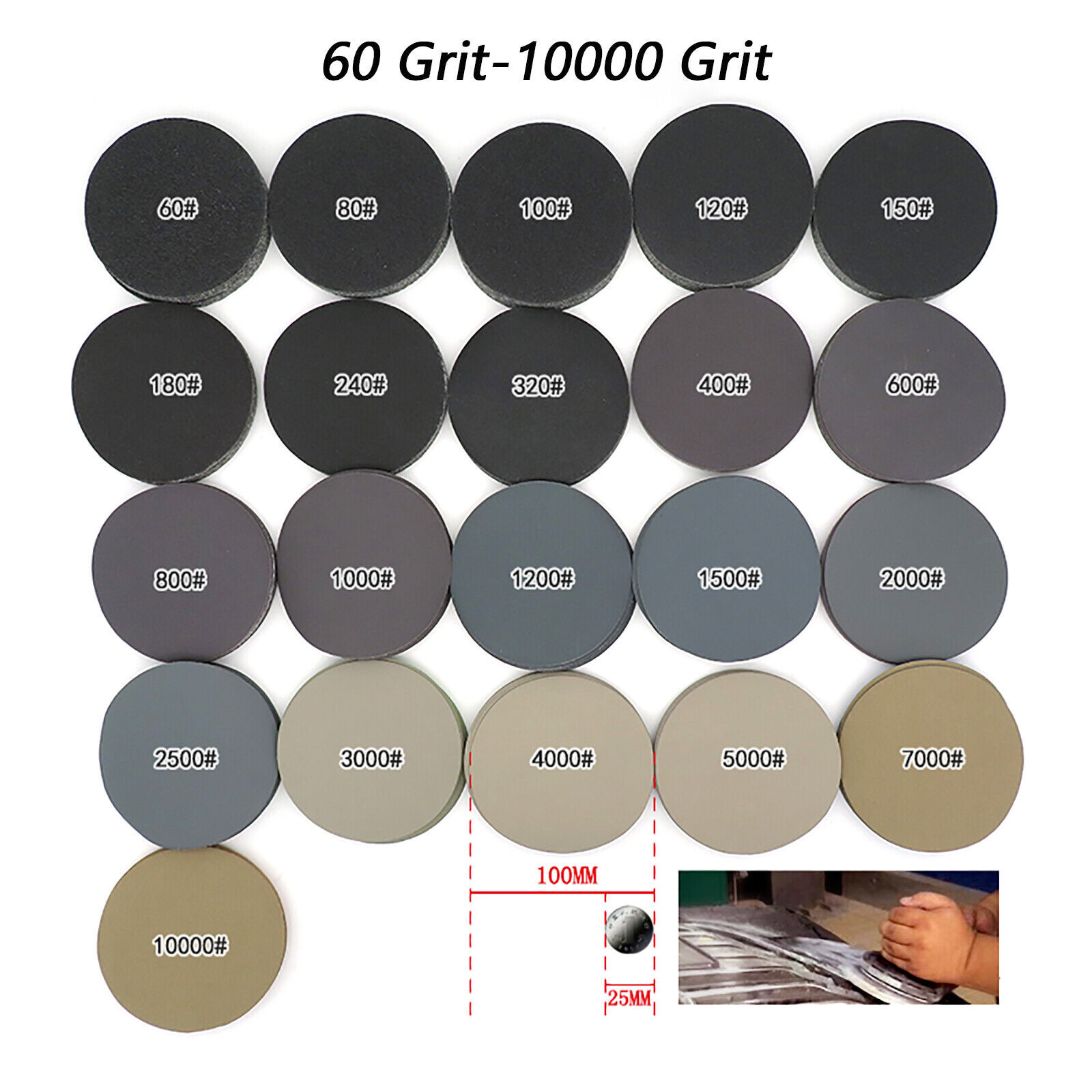 100mm 4″ Discs 60-10000 Hook & Loop Sanding Grit Wet Dry Sandpaper Sander Pad