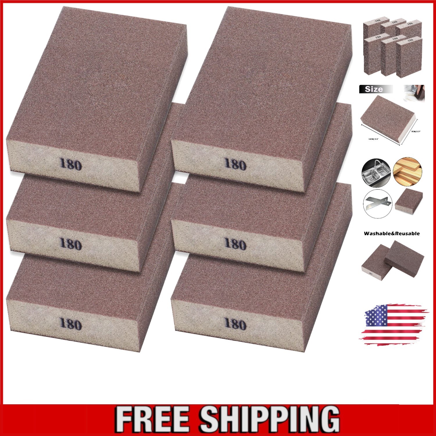 Pack of 6 Washable 180 Grit Sanding Sponges – Perfect for Delicate Surfaces