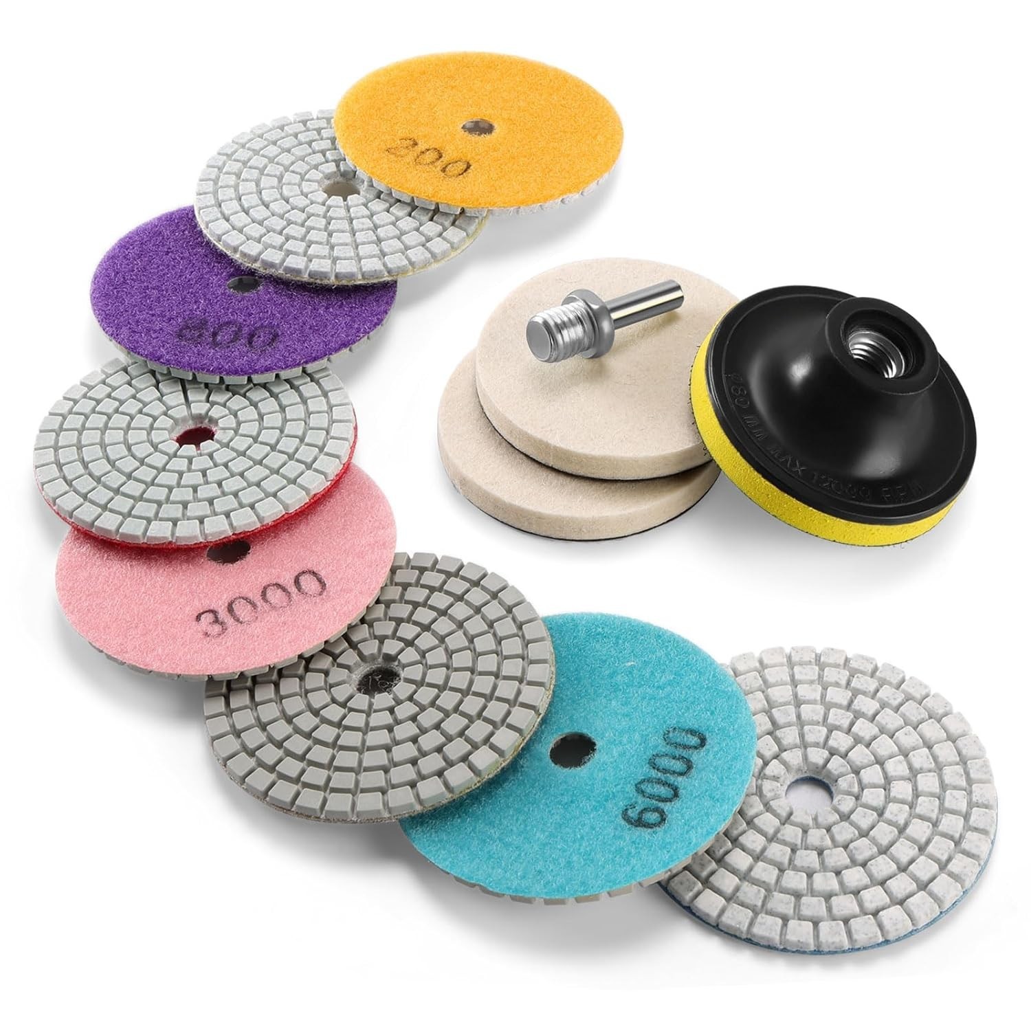 Almohadillas de pulido de diamante de 3/4/5 pulgadas con almohadillas de respal