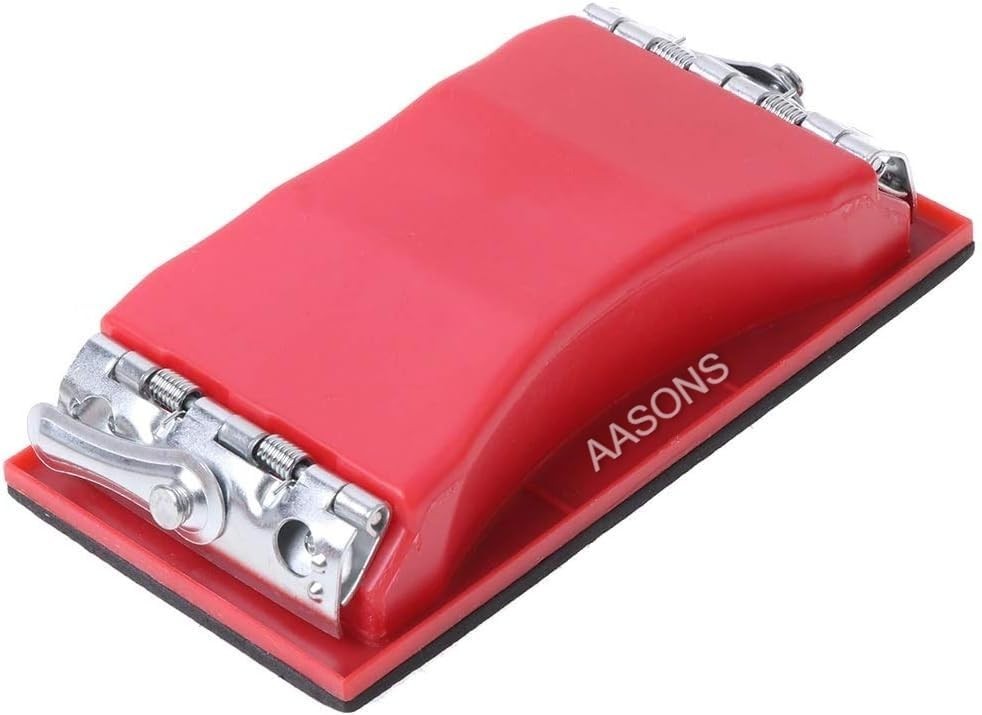 Durable hand sanding block with secure clip-on sandpaper holder.